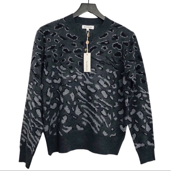 New! Heartloom Natalia Leopard Animal Print Henley Pullover Knit Wool Sweater - Picture 2 of 11